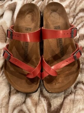 BIRKENSTOCK Red Leather MAYARI Sandals 37 37R